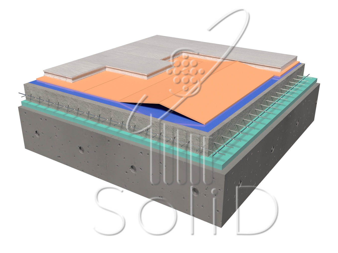 BIM-модель: Пирог пола с применением подложки-гармошки под ламинат  1050×500×3мм, цвет оранжевый скачать бесплатно