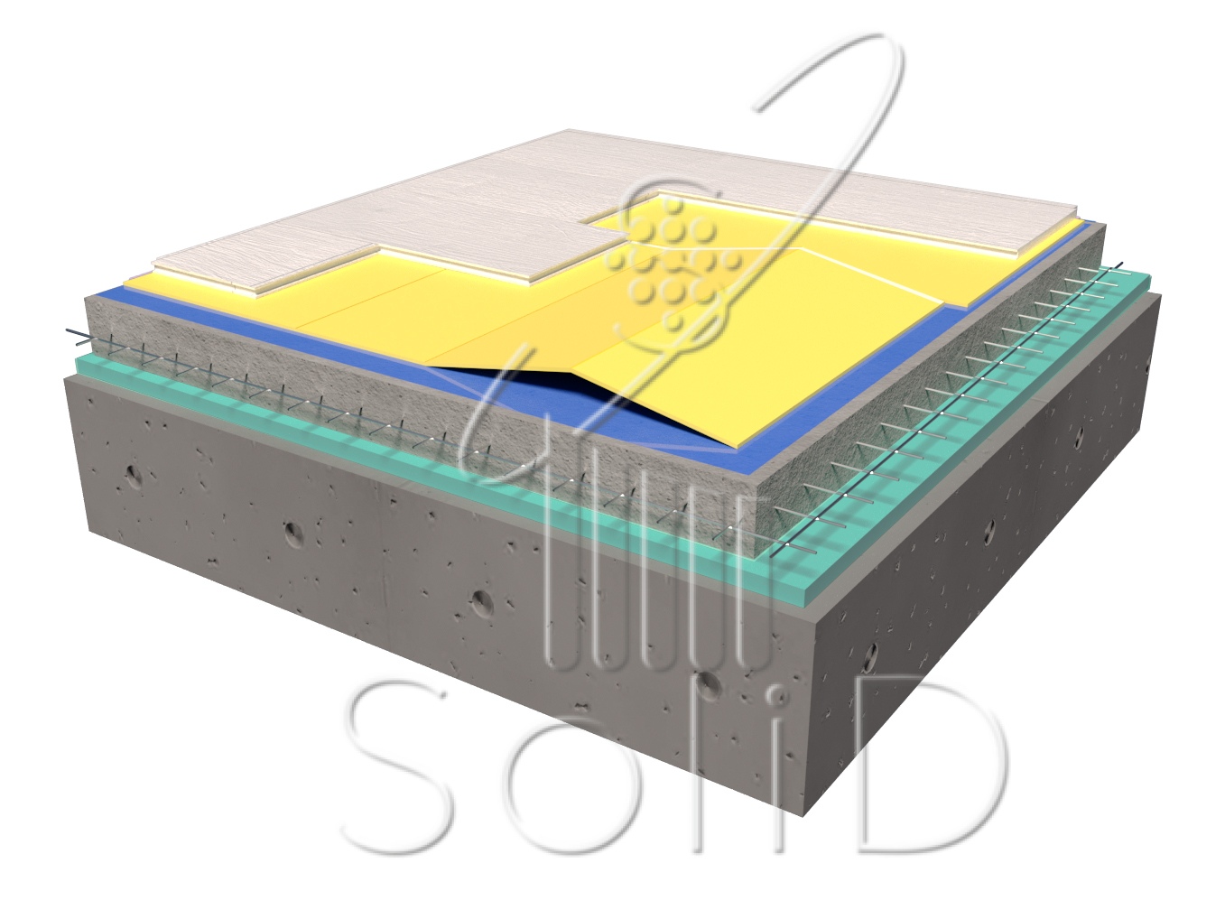 BIM-модель: Пирог пола с применением подложки-гармошки под ламинат  1050×500×2мм, цвет желтый скачать бесплатно