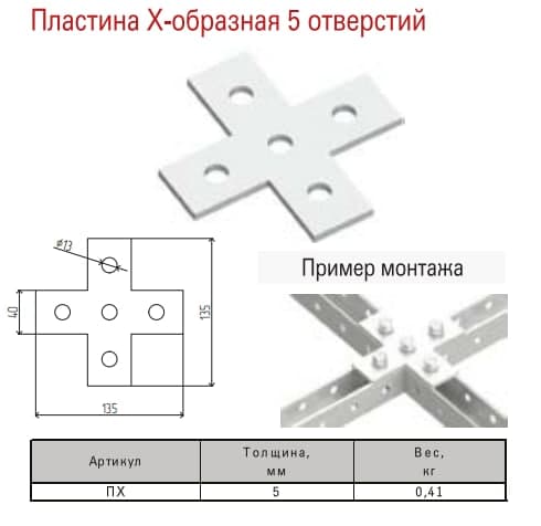 Пластина Х-образная 5 отверстий МКТ