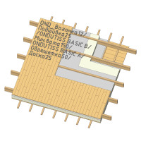 Конструкция утепленного чердачного перекрытия с лагами 50х150 мм, c пароизоляцией ONDUTISS BASIC В и ветрозащитой ONDUTISS BASIC A