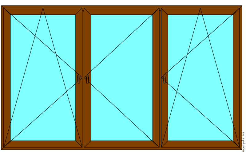 Окно трехстворчатое с вертикальными импостами v68