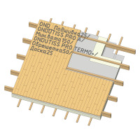 Конструкция утепленного цокольного перекрытия с лагами 50х150 мм, с ветрозащитой ONDUTISS PRO A и гидроизоляцией ONDUTISS PRO TERMO+