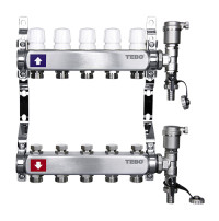 Коллектор TEBO с дренажем, воздухотводчиком G 1"х2х3/4"