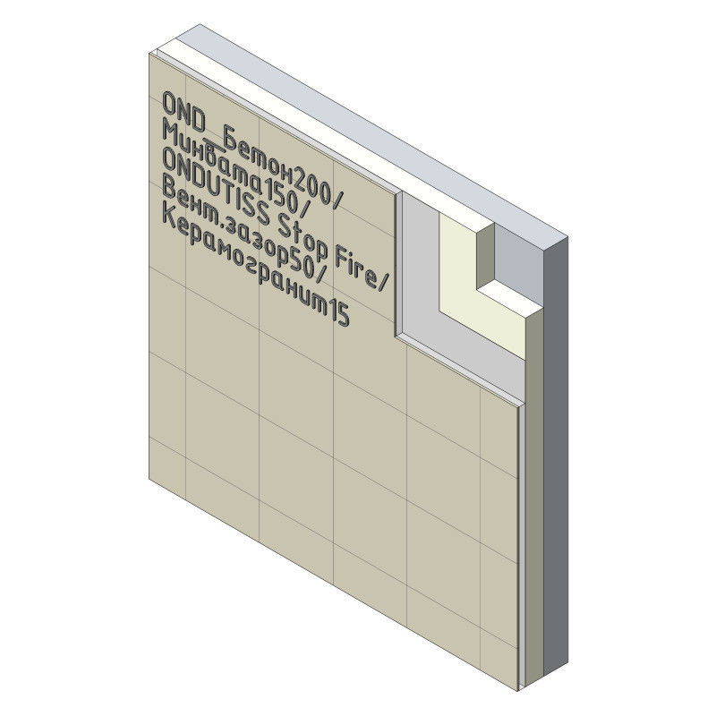 Конструкция вентилируемого фасада с негорючей пленкой ONDUTISS Stop Fire (НГ) на бетонном основании