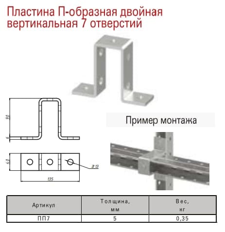 Пластина П-образная двойная вертикальная 7 отверстий МКТ