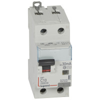 Автоматический выключатель дифференциального тока DX³ 6000 - 10 кА - С - 2П - 230 В~ - 10 А - тип AС - 10 мА - 4 модуля