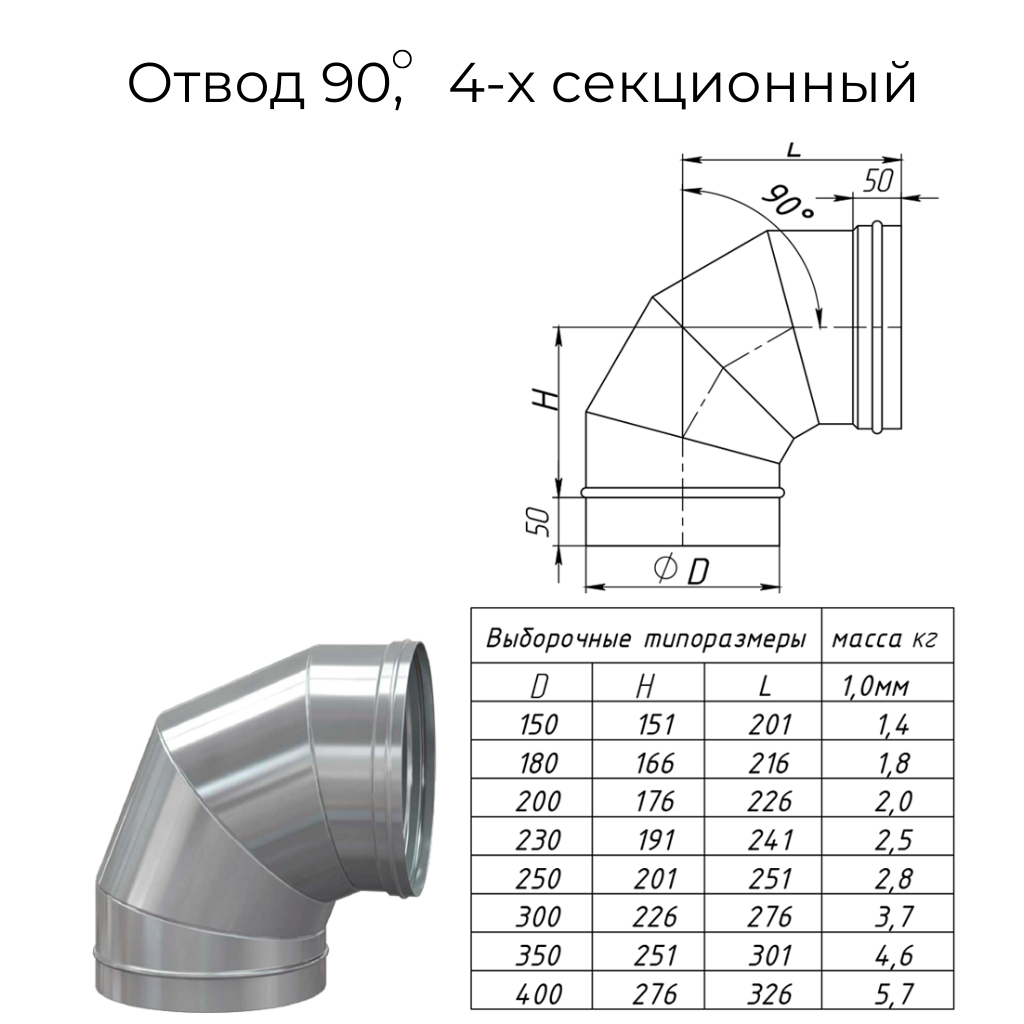 BIM-модель: Отвод 90 (87) одноконтурный для дымохода из нержавеющей стали  AISI 304/310/316/321/444/409/430, D 80 - 1300, 4-х секционный скачать  бесплатно