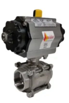 Шаровой кран нерж. р/р, 3PC, ISO, ABRA-BV-11с пневмоприводом